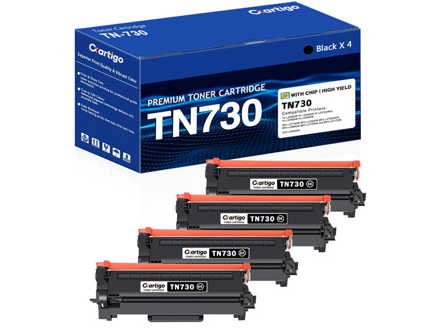 TN730 Balck Toner Cartridge 4 Pack Replacement for TN-730 TN 730 Compatible with Brother MFC-L2710DW MFC-L2750DW HL-L2350DW HL-L2370DW HL-L2390DW...