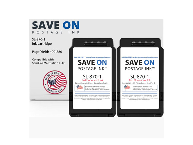 Compatible Pitney Bowes SL-870-1 Red Ink Cartridge (2 Pack) Inkjet Printer Ink for SendPro Mailstation CSD1 Postage Meter Machine - PB Replacement...