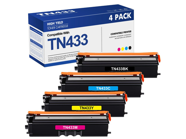 TN433 TN-433 4-Pack Toner Cartridges Set TN431 TN 433 MFC-L8900cdw L8360CDW Compatible for Brother TN433BK TN431 Toner for MFC-L8900CDW...