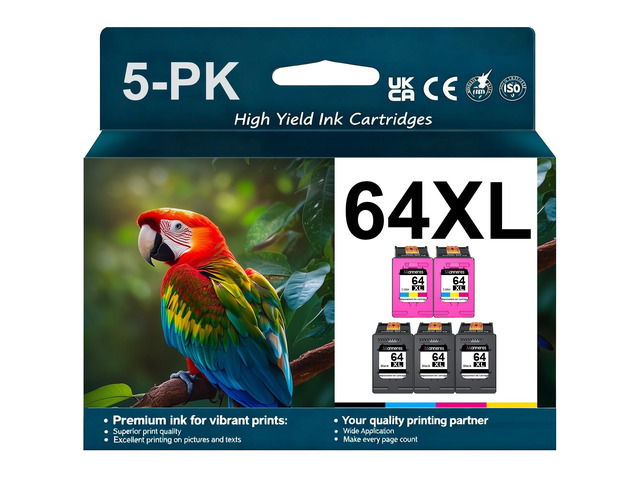64XL Ink Cartridges 5Pack-Replacement for HP 64XL Combo for Envy Photo 7855 7858 7800 7100 7155 6255 7164 Inspire 7255e 7955e 7958e 7900e Tango...