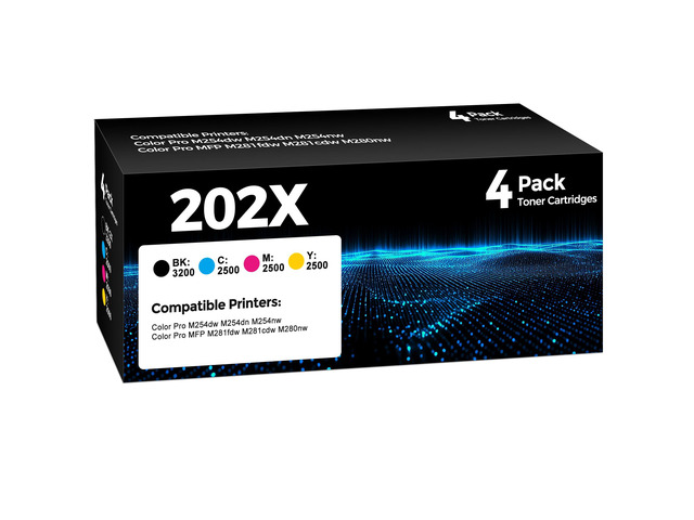 202X Toner Cartridges 4 Pack Compatible for HP 202X 202A Toner Cartridge Replacement for Color Laserjet Pro MFP M281fdw M281cdw M280nw, Pro M254dw...