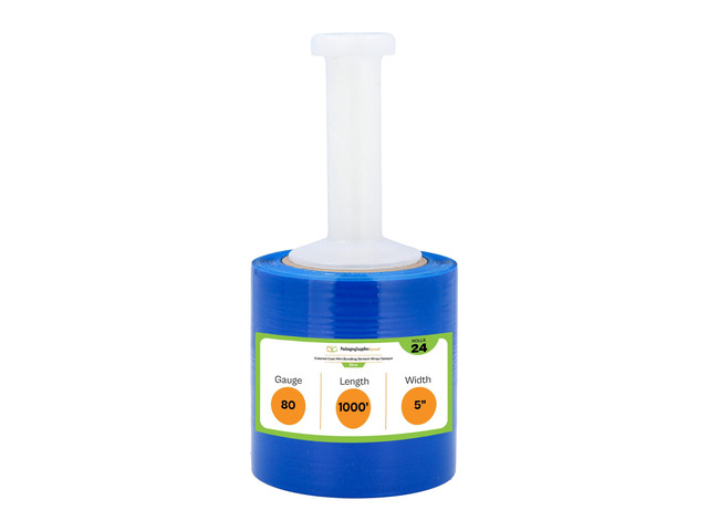 PSBM Dark Blue Mini Stretch Wrap with Plastic Handle, 24 Rolls 5 Inch x 1000 Feet 80 Gauge Heavy Duty Plastic Wrap Industrial Strength Shrink Film...