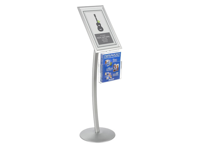 CMB17NGW Floor Sign Stand with Literature Pocket, Snap Frame for 11x17-Inch Poster, Silver