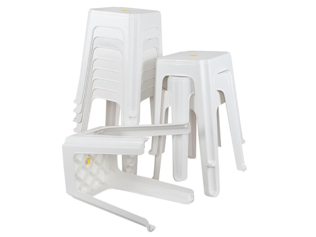 12-Pack 18.7 inch Height Square Portable Plastic Seat Stool, White Convenient Carry Hole, Stable Support Legs, Stackable for Storage, for Home...