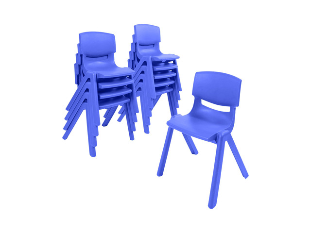 Stackable School Chairs 10-Pack - Classroom Furniture for Kids, 12 Seat Height, Blue Plastic Chairs, Indoor/Outdoor, Lightweight & Durable