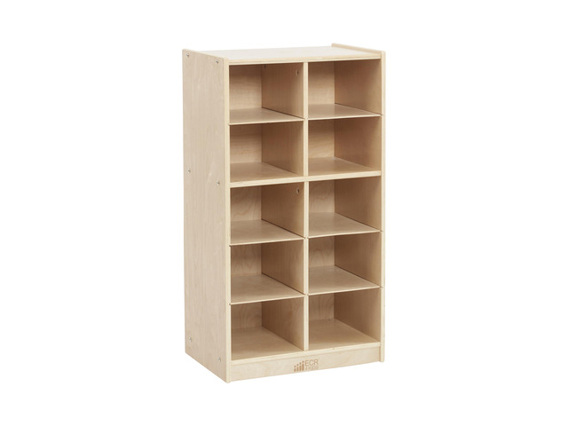 10 Cubby Mobile Tray Storage Cabinet, 5x2, Classroom Furniture, Natural