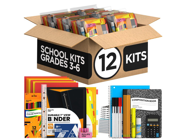 12 Pack Bulk School Supplies for Kids Classroom Must Haves Teacher Supplies Back to School Kids Grades K3-6 145 Pieces All-in-One Set