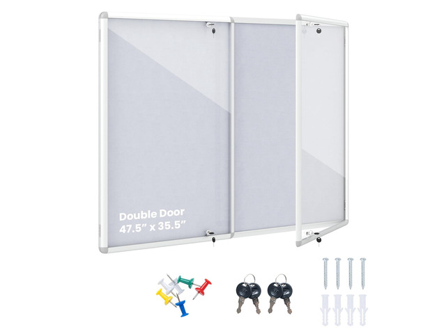 Enclosed Bulletin Board, 47.5 x 35.5 Lockable Cork Notice Board with Aluminum Frame, Felt Surface, Outdoor Weather-Resistant Wall Mounted Display...