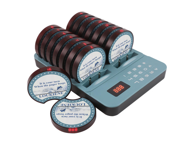 Lineup Waiting Queue Pagers for Restaurants Paging System Coast Buzzer Beep Buzzer Signal Calling Customer Service for Cuisine Hospital, 16 Pagers