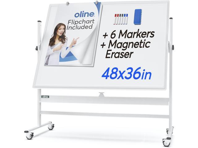 Mobile Whiteboard 48 x 36 Inch Large Height Adjust 360° Magnetic Rolling Double Sided Reversible Dry Erase Board (48x36, White & Silver)