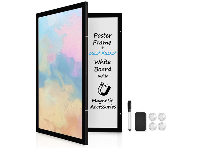 Black Hidden Board, Enclosed Whiteboard with Wooden Frame, 20x30in Poster Frame and Functional Whiteboard for Office, Home(Poster Not Included)