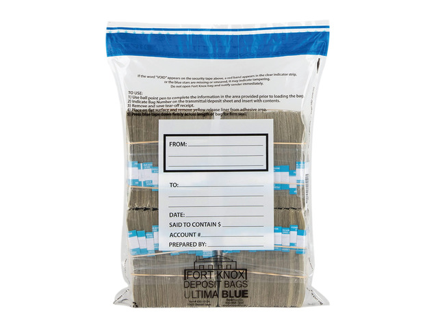 Ultima Blue Dual Pocket Clear Deposit Bags 15W x 20H Tamper Evident Security Bags Pack of 100