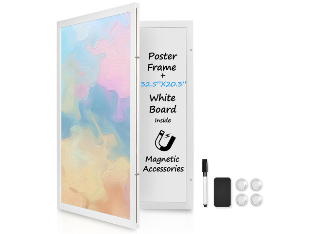 White Hidden Board, Enclosed Whiteboard with Wooden Frame, 20x30in Poster Frame and Functional Whiteboard for Office, Home(Poster Not Included)