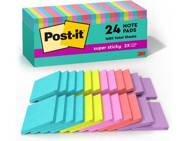 Super Sticky Notes, 24 Sticky Note Pads, 3 x 3 in., Ideal for Organization in Your Dorm, Home or Office, 2X The Sticking Power, Supernova Neons...