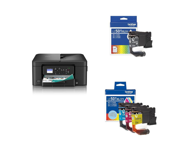 Bundle of Work Smart 1360 Wireless Color Inkjet All-in-One Printer (MFC-J1360DW) + Genuine LC501XLBK High Yield Black Ink Cartridge & LC501XL3PK...