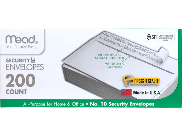 #10 Security Business Envelopes Letter Size 4-1/8' x 9-1/2' Peel and Seal, Privacy Lined, No-Window, Press-It Seal-It Self-Adhesive for Home &...