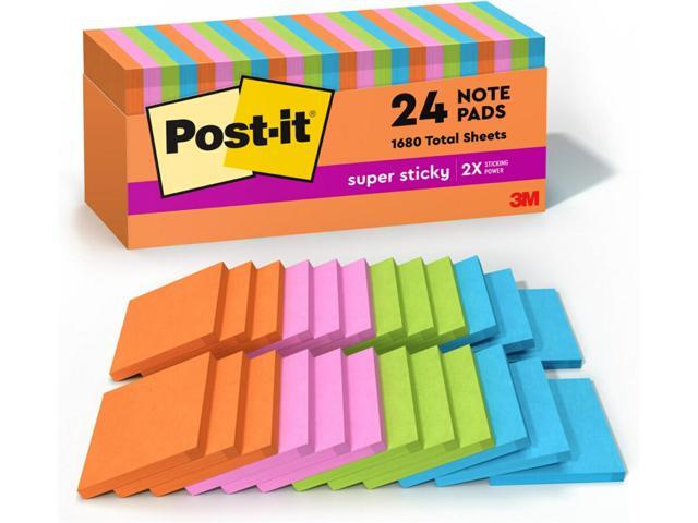 Super Sticky Notes, 3 x 3 in Energy Boost Collection For Organization 24 Pads, Pack of 8