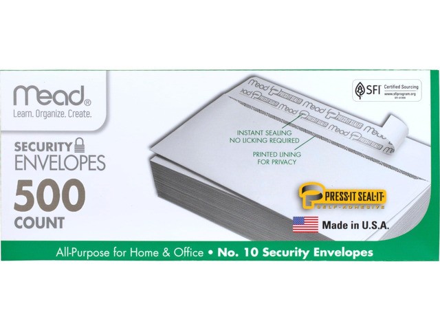 #10 Security Business Envelopes Letter Size 4-1/8' x 9-1/2' Peel and Seal, Privacy Lined, No-Window, Press-It Seal-It Self-Adhesive for Home &...