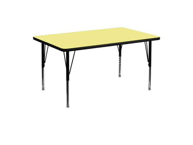 30''W x 48''L Rectangular Yellow Thermal Laminate Activity Table - Height Adjustable Short Legs