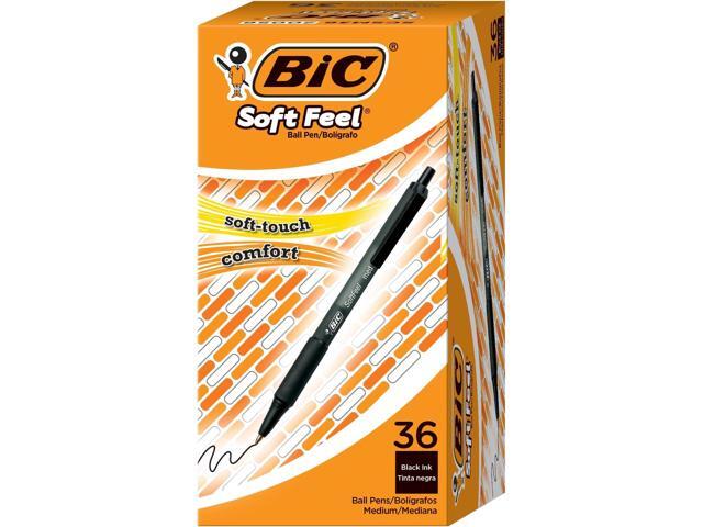 Soft Feel Black Retractable Ballpoint Pens, Medium Point (1.0mm), 36-Count Pack, Black Pens With Soft-Touch Comfort Grip (Pack of 12)