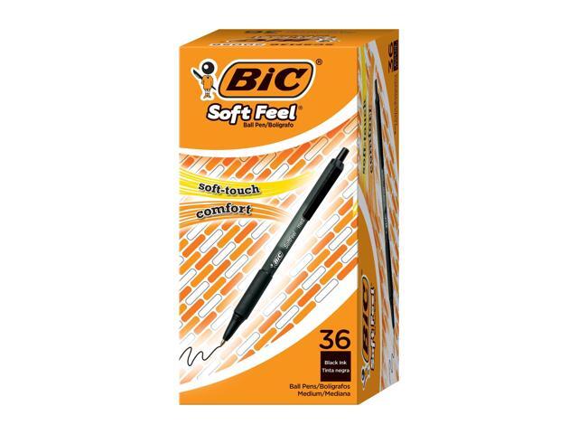 Soft Feel Black Retractable Ballpoint Pens, Medium Point (1.0mm), 36-Count Pack, Black Pens With Soft-Touch Comfort Grip, Pack of 12
