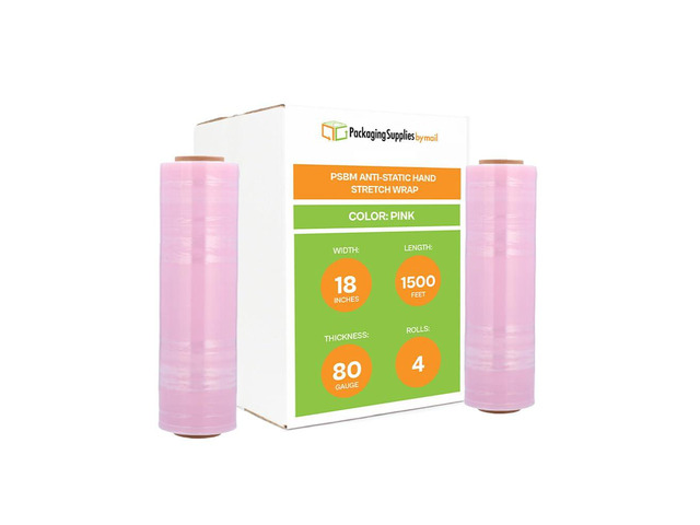 PSBM Anti-Static Stretch Film/Wrap 18 Inch x 1500 Feet 80 GA Pink 4 Pack Anti Static Stretch Wrap, Down Gauge Plastic Cling Film for Pallets,...