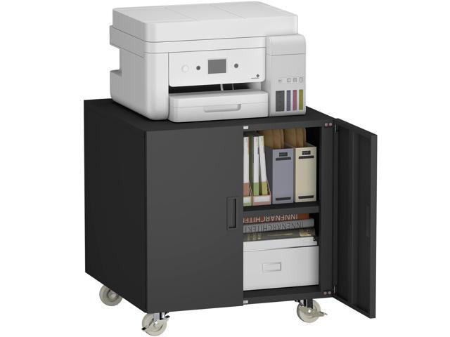 Metal File Cabinet with Wheels, Rolling Printer Station for Home Office, Heavy Duty Storage Cabinet with Adjustable Shelf, Large Office Mobile...