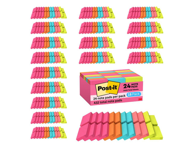 Mini Notes, 1 3/8 x 1 7/8 in, Poptimistic Collection, 18-Pack Sticky Notes Power Pink, Aqua Blue, Vital Orange, Neon Green, Guava Pink, 432 pads