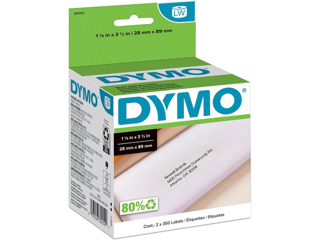 Authentic LW White Mailing Address Labels, for LabelWriter Label Printers, 1-1/8' x 3-1/2', 2 Rolls of 350 (Pack of 10)