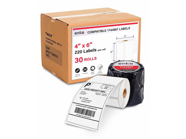 4 x 6 inches 1744907 Address and Shipping Labels Compatible with Dymo LabelWriter 4XL and Zebra Direct Thermal Printers (30 Rolls, 6,600 Labels)