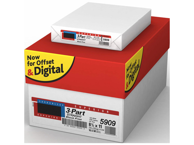 Superior 8.5 x 11 Carbonless Paper, 3 Part Straight (Bright White/Canary/Pink), 1340 Sets (4000 Sheet)