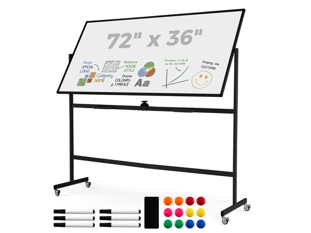 Double-Sided Mobile Whiteboard on Wheels, 72' x 36' Large Dry Erase Board with Stand & Aluminum Alloy Frame, Rolling Magnetic Standing Whiteboard...
