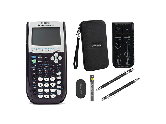 TI-84 Plus Graphing Calculator + Guerrilla Zipper Case + Essential Graphing Calculator Accessory Kit (Black)
