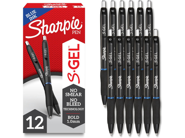 S-Gel Gel Pens, Black Barrel, Bold Point (1.0mm), Blue Ink, Home, Office, School, Journaling, Writing, Note-Taking, Teacher Supplies (Pack of 144)