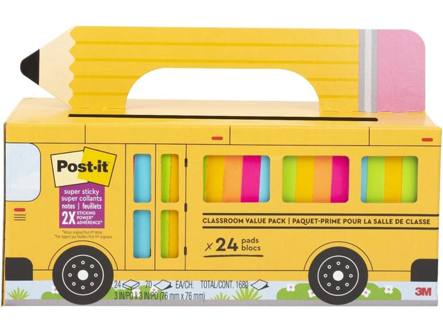 Super Sticky Notes, 24 Sticky Note Pads, 3 x 3 in, School Supplies, Office Products, Notes for Vertical Surfaces, Monitors, Walls and Windows, Bus...