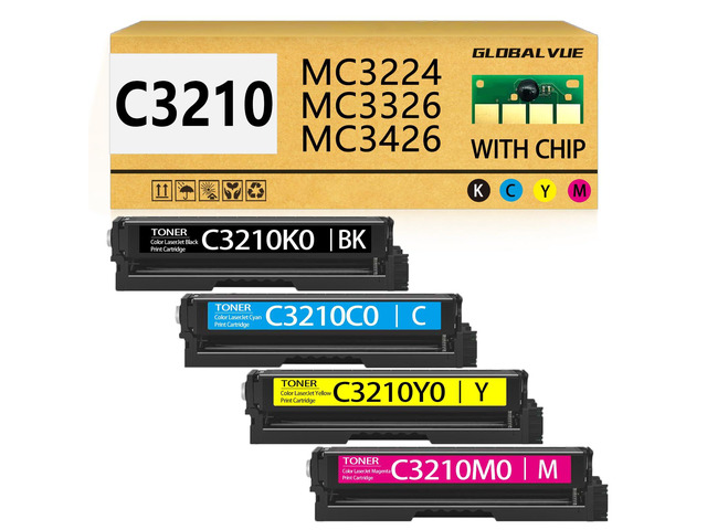 C3210 MC3224 Toner Cartridges 4 Pack (with Chip) Compatible with Lexmark C3210C0 C3210K0 C3210M0 C3210Y0 Toner Cartridges for C3224 C3326 C3426...