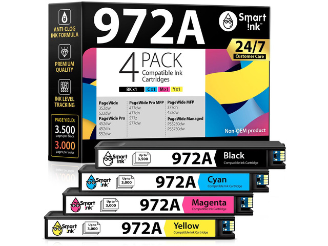 Compatible Ink Cartridges Replacement for HP 972A 972 A (4 Pack Combo) to use with PageWide Pro 477dw 577dw 452dw 477dn 452dn 577z 552dw 377dw...