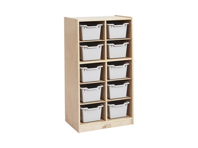 10 Cubby Mobile Tray Cabinet and 10 Scoop Front Bins, 5x2, Kids Furniture, Light Grey