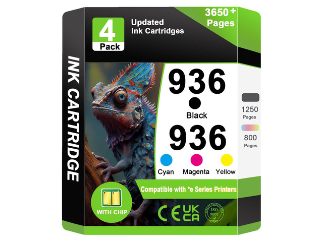 936 Ink Cartridge Use for OfficeJet 9122e OfficeJet Pro 9110b 9125e 9128e 9130b 9135e OfficeJet Pro Wide Format 9730e Printers (4 Pack)