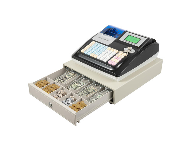 Electronic Cash Register with 48 Keys,Commercial Cash Register with 8-Digit LED Customer Display, Thermal Printer, Cash Drawer, 2 RS232 & USB Ports...