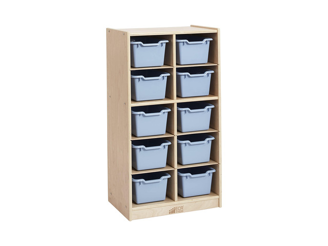 10 Cubby Tray Cabinet with Scoop Front Storage Bins, 5x2, Classroom Furniture, Powder Blue