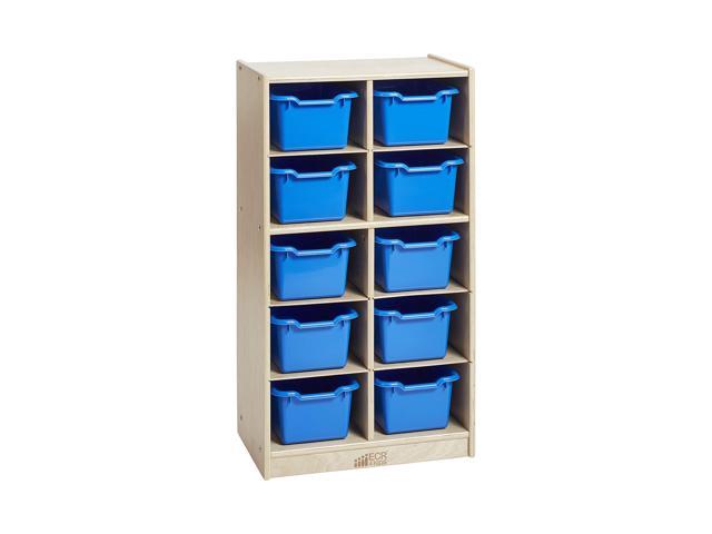 10 Cubby Mobile Tray Cabinet and 10 Scoop Front Bins, 5x2, Kids Furniture, Blue