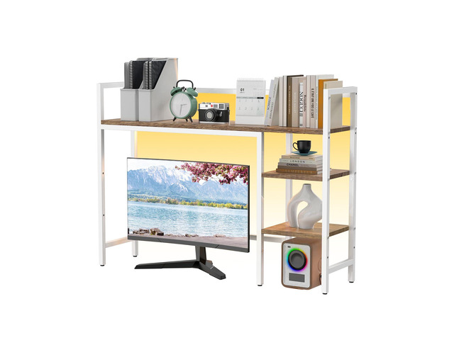 Desktop Shelf, 4 Tier Wood Desk Hutch for Computer Monitor up to 28'' Multipurpose Countertop Desk Organizer Shelf, 38.6''Desktop Bookshelf Storage...