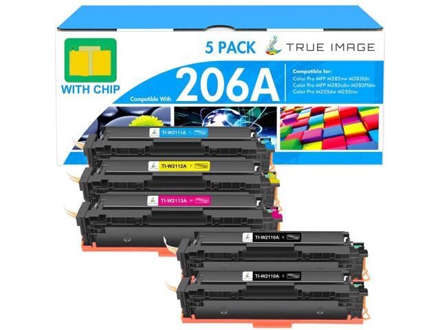 206A Toner Cartridges 5 Pack 206X M283fdw M283cdw M255dw with Chip Compatible for HP 206A W2110A Color LaserJet Pro MFP M283cdw M255dw M283 Pro.