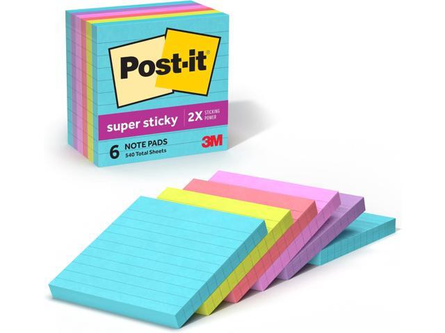 Super Sticky Notes,6 Lined Sticky Note Pads,4 x 4 in.,Ideal for Organization in Your Dorm,Home or Office,2X The Sticking Power,Supernova Neons.
