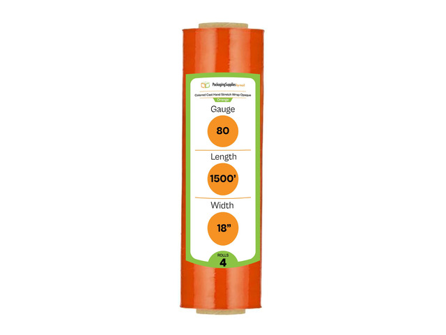 PSBM Tinted Orange Plastic Hand Stretch Film/Wrap 18' x 1500' 80 GA 4 Rolls Stretch Wrap, Heavy Duty Plastic Film, Industrial Strength Shrink...