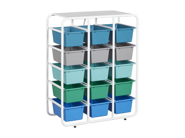 5-Tier Storage Rack with 15 Cubby Bins 5x3, Multipurpose Organization, Contemporary