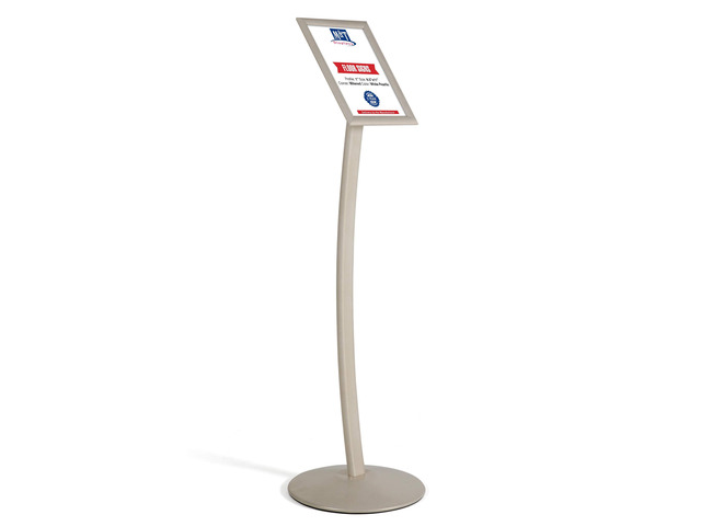 Curved Menu Board, 8.5x11 Pedestal Sign Holder White Pearlic Floor Standing Aluminum Front Loading Easy Open Poster Message Advertisement Holder...