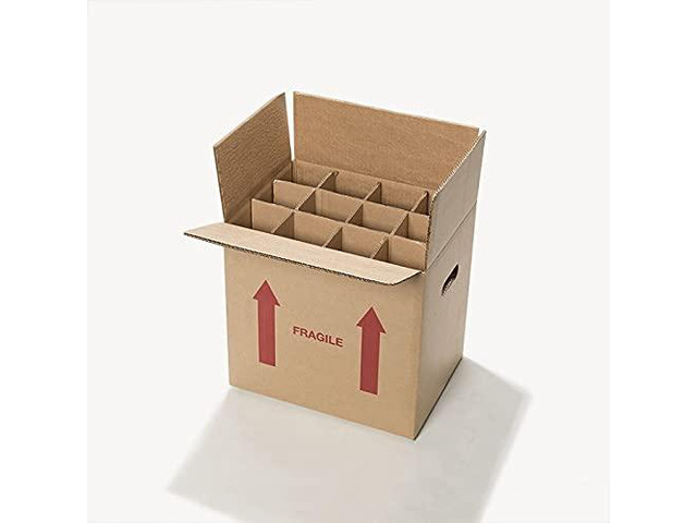Corrugated Moving and Storage Box for 12 Bottles, Fragile - 10 Pack