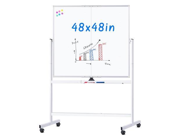 Rolling Whiteboard, 48x48 Large Magnetic White Board with Stands, Big Double-Sided White Board Dry Erase on Wheels for Homeschool, Home Office,...